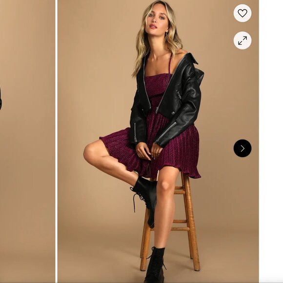 NWOT Lulus Magenta Glitter Mini Dress - Picture 3 of 6